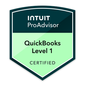 QuickBooks Level 1 Certified, Intuit ProAdvisor badge
